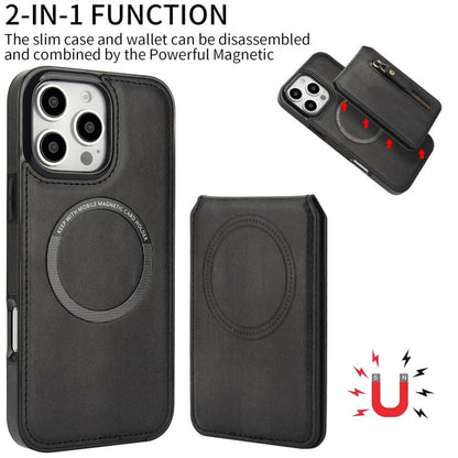 For iPhone 16 Pro Zipper Wallet Split MagSafe Leather Back Phone Case(Black) - iPhone 16 Pro Cases by buy2fix | Online Shopping UK | buy2fix