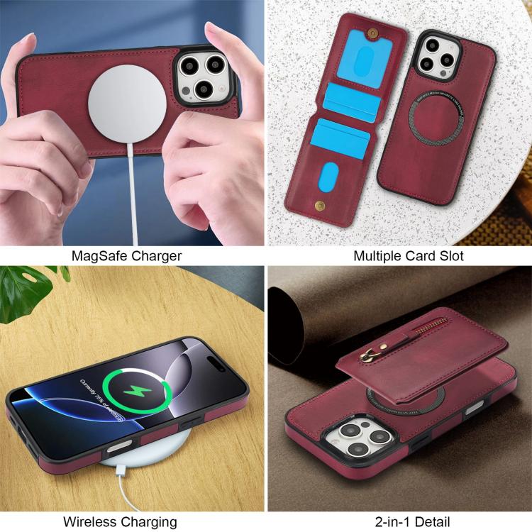 For iPhone 16 Pro Zipper Wallet Split MagSafe Leather Back Phone Case(Red) - iPhone 16 Pro Cases by buy2fix | Online Shopping UK | buy2fix