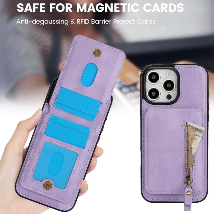 For iPhone 16 Pro Zipper Wallet Split MagSafe Leather Back Phone Case(Purple) - iPhone 16 Pro Cases by buy2fix | Online Shopping UK | buy2fix