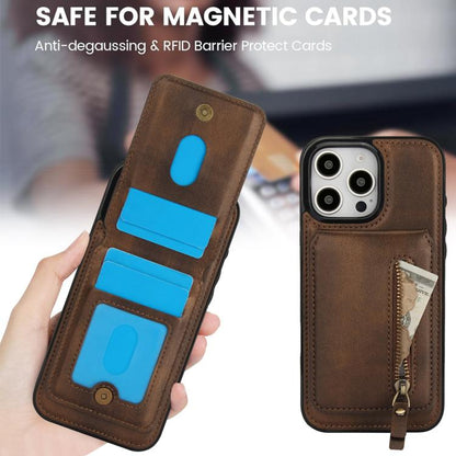 For iPhone 16 Pro Zipper Wallet Split MagSafe Leather Back Phone Case(Brown) - iPhone 16 Pro Cases by buy2fix | Online Shopping UK | buy2fix