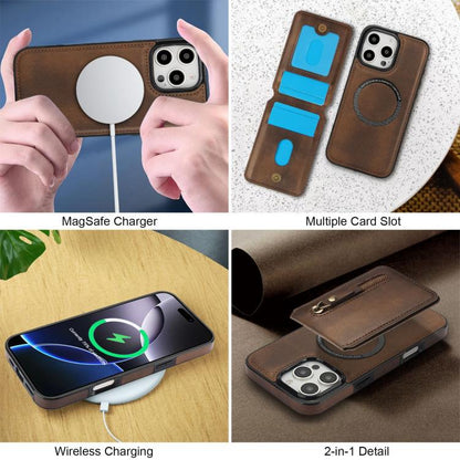 For iPhone 16 Pro Zipper Wallet Split MagSafe Leather Back Phone Case(Brown) - iPhone 16 Pro Cases by buy2fix | Online Shopping UK | buy2fix