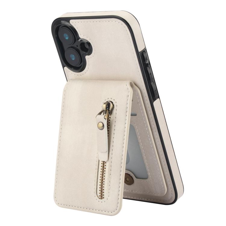For iPhone 16 Plus Zipper Wallet Split MagSafe Leather Back Phone Case(White) - iPhone 16 Plus Cases by buy2fix | Online Shopping UK | buy2fix