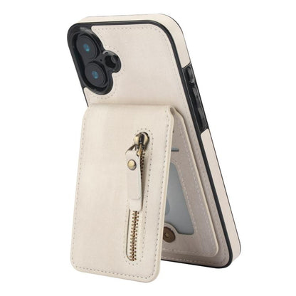 For iPhone 16 Plus Zipper Wallet Split MagSafe Leather Back Phone Case(White) - iPhone 16 Plus Cases by buy2fix | Online Shopping UK | buy2fix
