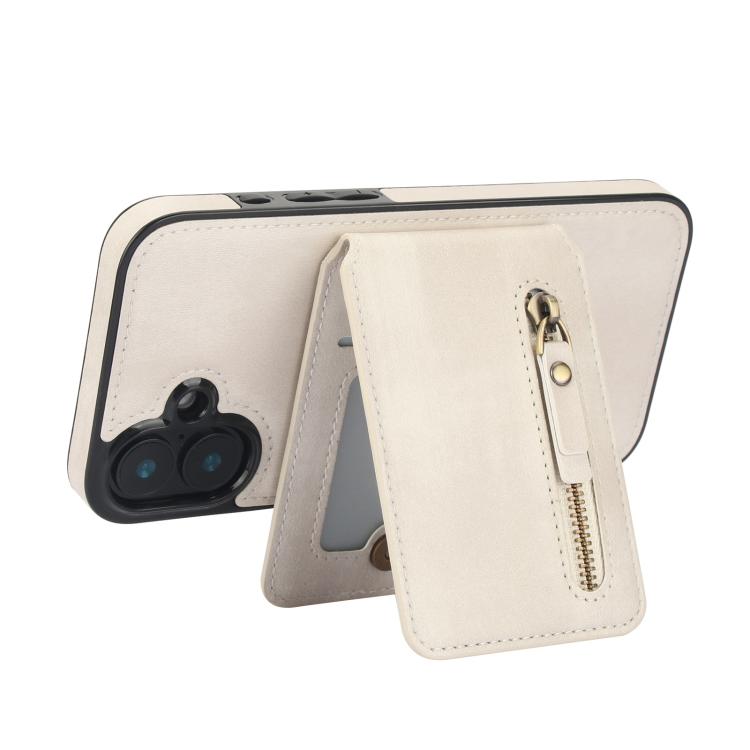 For iPhone 16 Plus Zipper Wallet Split MagSafe Leather Back Phone Case(White) - iPhone 16 Plus Cases by buy2fix | Online Shopping UK | buy2fix