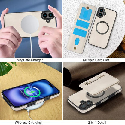 For iPhone 16 Plus Zipper Wallet Split MagSafe Leather Back Phone Case(White) - iPhone 16 Plus Cases by buy2fix | Online Shopping UK | buy2fix