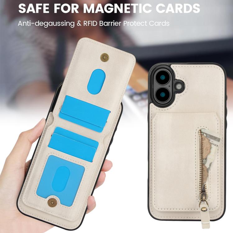 For iPhone 16 Plus Zipper Wallet Split MagSafe Leather Back Phone Case(White) - iPhone 16 Plus Cases by buy2fix | Online Shopping UK | buy2fix