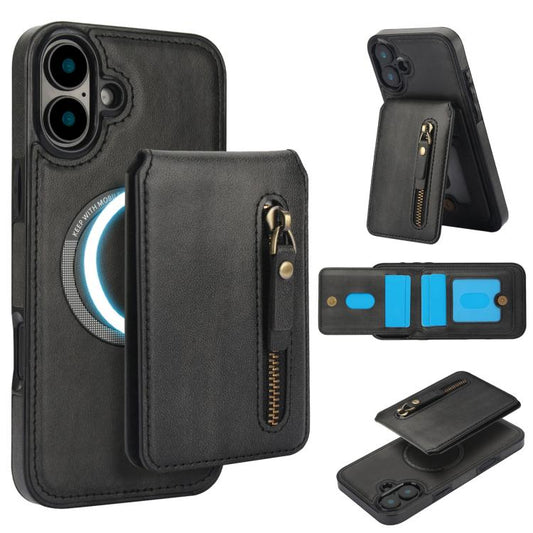 For iPhone 16 Plus Zipper Wallet Split MagSafe Leather Back Phone Case(Black) - iPhone 16 Plus Cases by buy2fix | Online Shopping UK | buy2fix