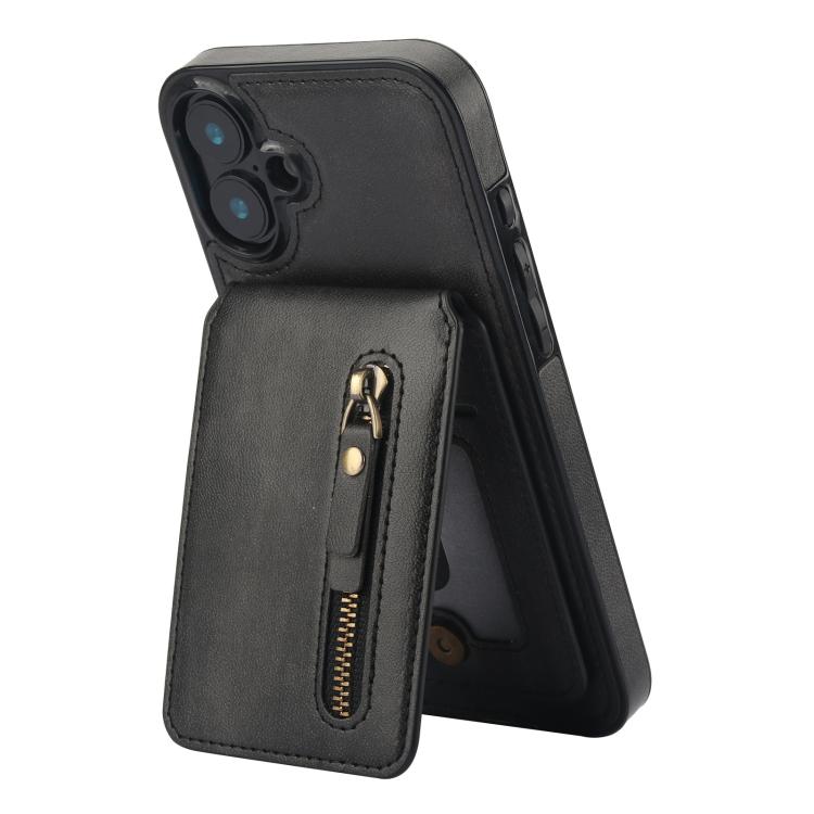 For iPhone 16 Plus Zipper Wallet Split MagSafe Leather Back Phone Case(Black) - iPhone 16 Plus Cases by buy2fix | Online Shopping UK | buy2fix