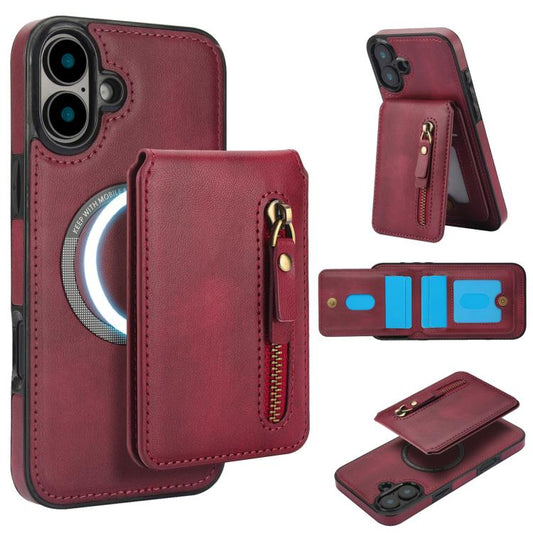 For iPhone 16 Plus Zipper Wallet Split MagSafe Leather Back Phone Case(Red) - iPhone 16 Plus Cases by buy2fix | Online Shopping UK | buy2fix