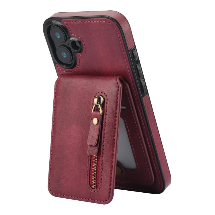 For iPhone 16 Plus Zipper Wallet Split MagSafe Leather Back Phone Case(Red) - iPhone 16 Plus Cases by buy2fix | Online Shopping UK | buy2fix