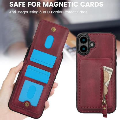 For iPhone 16 Plus Zipper Wallet Split MagSafe Leather Back Phone Case(Red) - iPhone 16 Plus Cases by buy2fix | Online Shopping UK | buy2fix