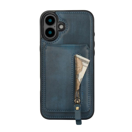 For iPhone 16 Plus Zipper Wallet Split MagSafe Leather Back Phone Case(Blue) - iPhone 16 Plus Cases by buy2fix | Online Shopping UK | buy2fix