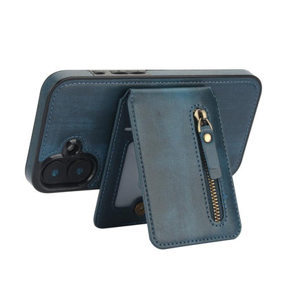 For iPhone 16 Plus Zipper Wallet Split MagSafe Leather Back Phone Case(Blue) - iPhone 16 Plus Cases by buy2fix | Online Shopping UK | buy2fix