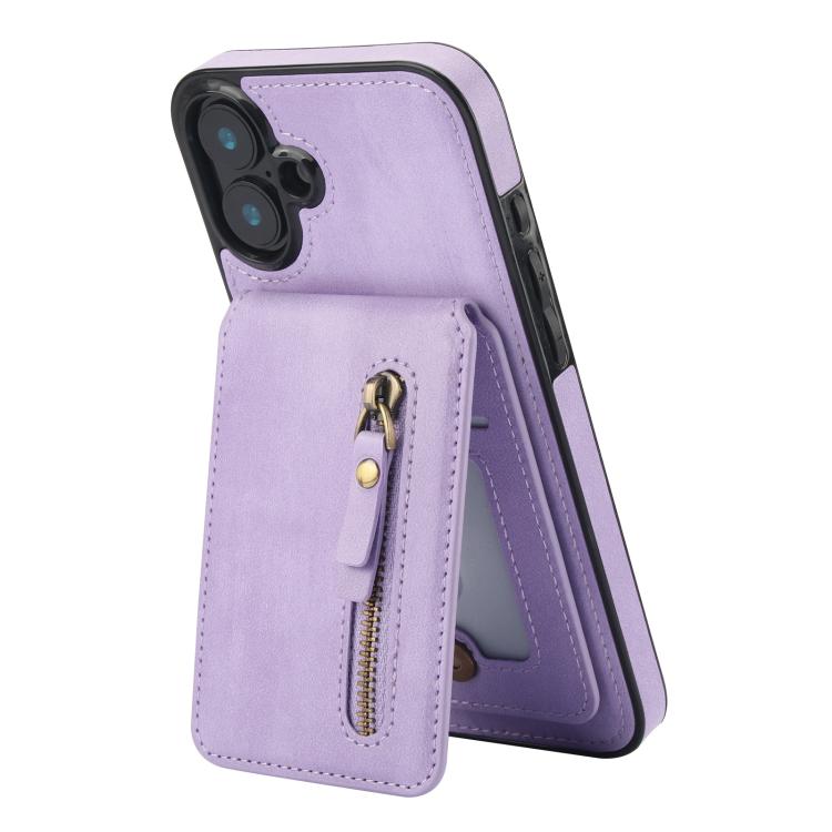 For iPhone 16 Plus Zipper Wallet Split MagSafe Leather Back Phone Case(Purple) - iPhone 16 Plus Cases by buy2fix | Online Shopping UK | buy2fix