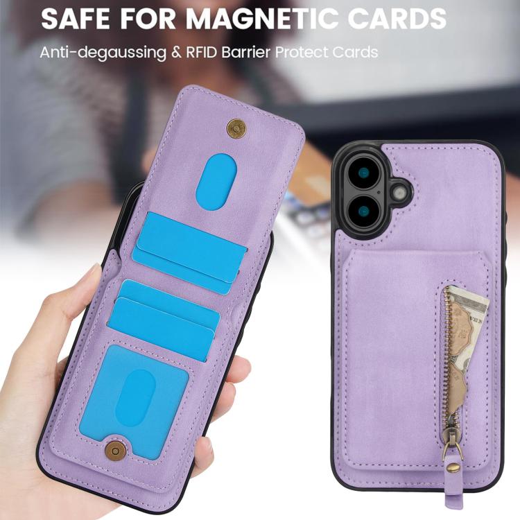 For iPhone 16 Plus Zipper Wallet Split MagSafe Leather Back Phone Case(Purple) - iPhone 16 Plus Cases by buy2fix | Online Shopping UK | buy2fix