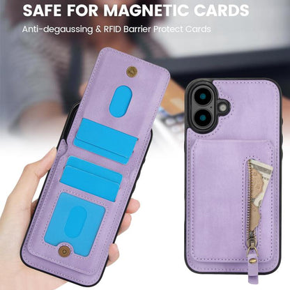 For iPhone 16 Plus Zipper Wallet Split MagSafe Leather Back Phone Case(Purple) - iPhone 16 Plus Cases by buy2fix | Online Shopping UK | buy2fix