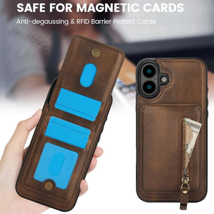 For iPhone 16 Plus Zipper Wallet Split MagSafe Leather Back Phone Case(Brown) - iPhone 16 Plus Cases by buy2fix | Online Shopping UK | buy2fix