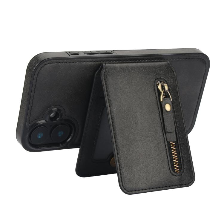 For iPhone 16 Zipper Wallet Split MagSafe Leather Back Phone Case(Black) - iPhone 16 Cases by buy2fix | Online Shopping UK | buy2fix