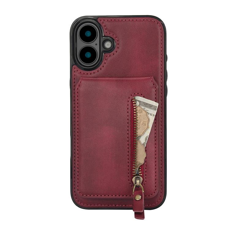 For iPhone 16 Zipper Wallet Split MagSafe Leather Back Phone Case(Red) - iPhone 16 Cases by buy2fix | Online Shopping UK | buy2fix