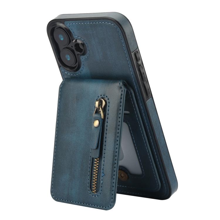 For iPhone 16 Zipper Wallet Split MagSafe Leather Back Phone Case(Blue) - iPhone 16 Cases by buy2fix | Online Shopping UK | buy2fix