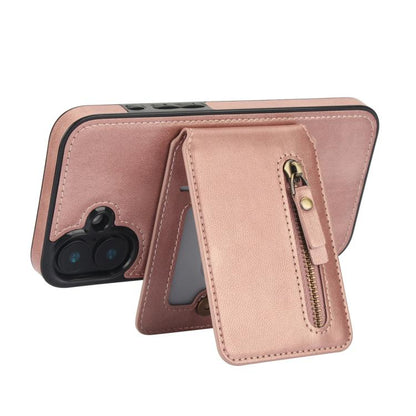 For iPhone 16 Zipper Wallet Split MagSafe Leather Back Phone Case(Rose Gold) - iPhone 16 Cases by buy2fix | Online Shopping UK | buy2fix