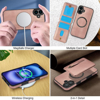 For iPhone 16 Zipper Wallet Split MagSafe Leather Back Phone Case(Rose Gold) - iPhone 16 Cases by buy2fix | Online Shopping UK | buy2fix
