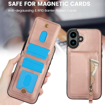 For iPhone 16 Zipper Wallet Split MagSafe Leather Back Phone Case(Rose Gold) - iPhone 16 Cases by buy2fix | Online Shopping UK | buy2fix