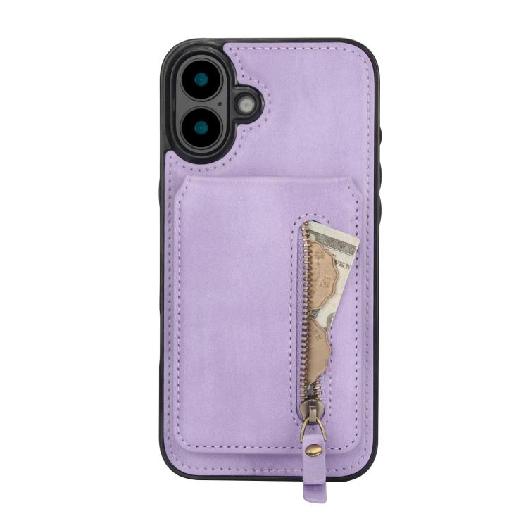 For iPhone 16 Zipper Wallet Split MagSafe Leather Back Phone Case(Purple) - iPhone 16 Cases by buy2fix | Online Shopping UK | buy2fix