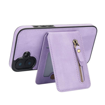 For iPhone 16 Zipper Wallet Split MagSafe Leather Back Phone Case(Purple) - iPhone 16 Cases by buy2fix | Online Shopping UK | buy2fix