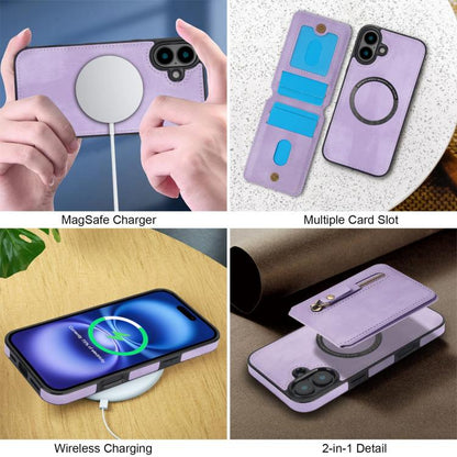 For iPhone 16 Zipper Wallet Split MagSafe Leather Back Phone Case(Purple) - iPhone 16 Cases by buy2fix | Online Shopping UK | buy2fix