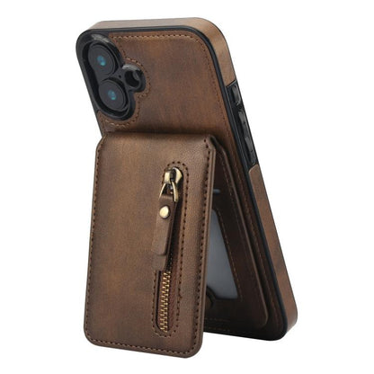 For iPhone 16 Zipper Wallet Split MagSafe Leather Back Phone Case(Brown) - iPhone 16 Cases by buy2fix | Online Shopping UK | buy2fix