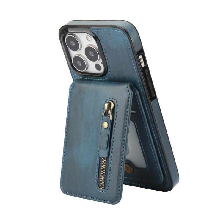For iPhone 15 Pro Max Zipper Wallet Split MagSafe Leather Back Phone Case(Blue) - iPhone 15 Pro Max Cases by buy2fix | Online Shopping UK | buy2fix