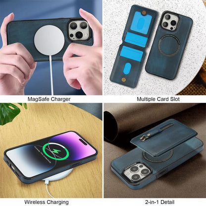 For iPhone 15 Pro Max Zipper Wallet Split MagSafe Leather Back Phone Case(Blue) - iPhone 15 Pro Max Cases by buy2fix | Online Shopping UK | buy2fix