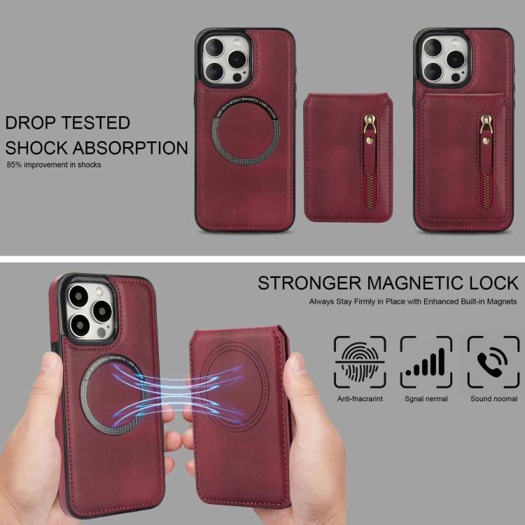 For iPhone 15 Pro Zipper Wallet Split MagSafe Leather Back Phone Case(Red) - iPhone 15 Pro Cases by buy2fix | Online Shopping UK | buy2fix