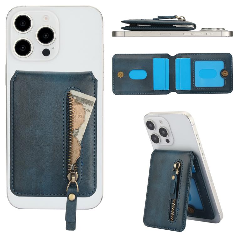 For iPhone 15 Pro Zipper Wallet Split MagSafe Leather Back Phone Case(Blue) - iPhone 15 Pro Cases by buy2fix | Online Shopping UK | buy2fix