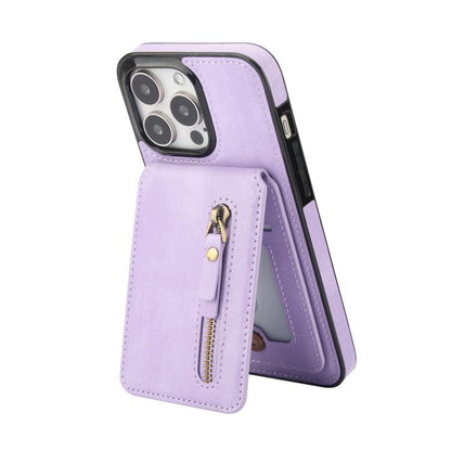 For iPhone 15 Pro Zipper Wallet Split MagSafe Leather Back Phone Case(Purple) - iPhone 15 Pro Cases by buy2fix | Online Shopping UK | buy2fix