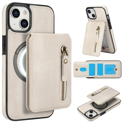 For iPhone 15 Plus Zipper Wallet Split MagSafe Leather Back Phone Case(White) - iPhone 15 Plus Cases by buy2fix | Online Shopping UK | buy2fix