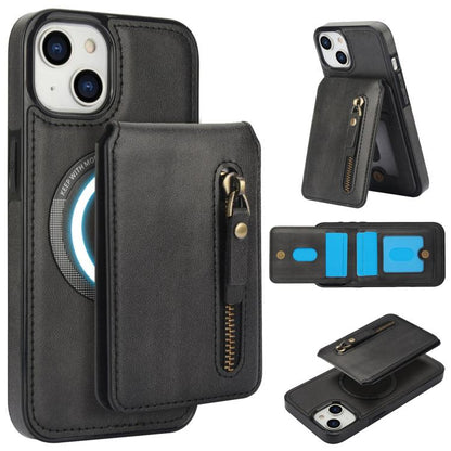 For iPhone 15 Plus Zipper Wallet Split MagSafe Leather Back Phone Case(Black) - iPhone 15 Plus Cases by buy2fix | Online Shopping UK | buy2fix