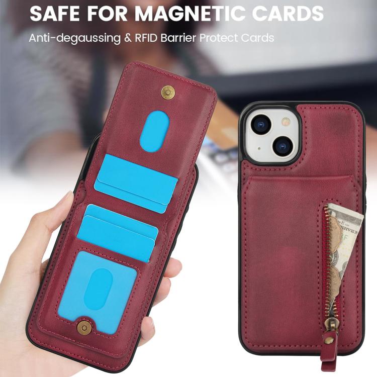 For iPhone 15 Plus Zipper Wallet Split MagSafe Leather Back Phone Case(Red) - iPhone 15 Plus Cases by buy2fix | Online Shopping UK | buy2fix