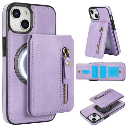 For iPhone 15 Plus Zipper Wallet Split MagSafe Leather Back Phone Case(Purple) - iPhone 15 Plus Cases by buy2fix | Online Shopping UK | buy2fix
