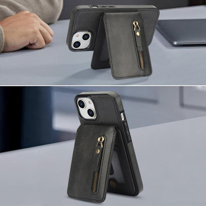 For iPhone 15 Zipper Wallet Split MagSafe Leather Back Phone Case(Black) - iPhone 15 Cases by buy2fix | Online Shopping UK | buy2fix