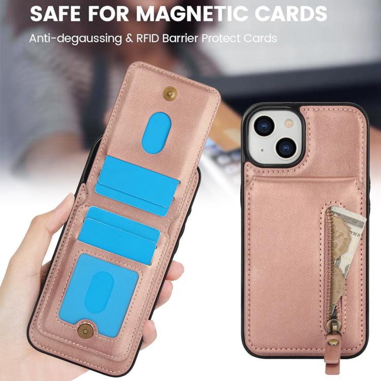 For iPhone 15 Zipper Wallet Split MagSafe Leather Back Phone Case(Rose Gold) - iPhone 15 Cases by buy2fix | Online Shopping UK | buy2fix