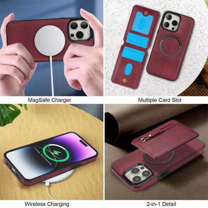 For iPhone 14 Pro Zipper Wallet Split MagSafe Leather Back Phone Case(Red) - iPhone 14 Pro Cases by buy2fix | Online Shopping UK | buy2fix