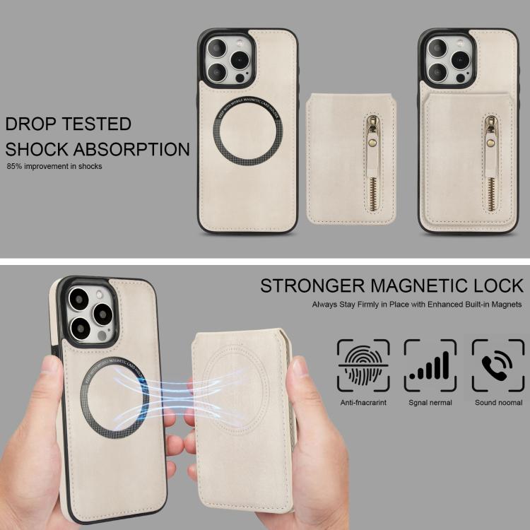 For iPhone 14 Pro Max Zipper Wallet Split MagSafe Leather Back Phone Case(White) - iPhone 14 Pro Max Cases by buy2fix | Online Shopping UK | buy2fix