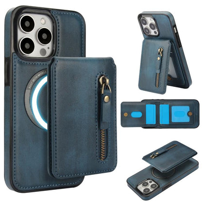 For iPhone 14 Pro Max Zipper Wallet Split MagSafe Leather Back Phone Case(Blue) - iPhone 14 Pro Max Cases by buy2fix | Online Shopping UK | buy2fix