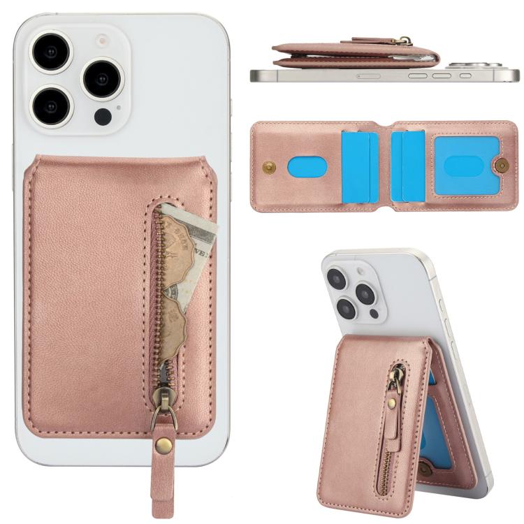 For iPhone 14 Pro Max Zipper Wallet Split MagSafe Leather Back Phone Case(Rose Gold) - iPhone 14 Pro Max Cases by buy2fix | Online Shopping UK | buy2fix