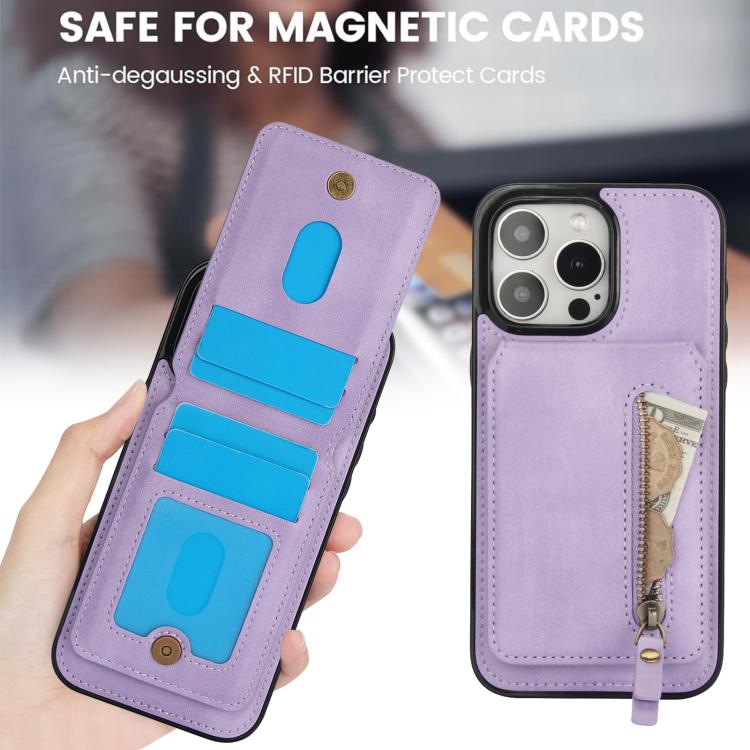For iPhone 14 Pro Max Zipper Wallet Split MagSafe Leather Back Phone Case(Purple) - iPhone 14 Pro Max Cases by buy2fix | Online Shopping UK | buy2fix