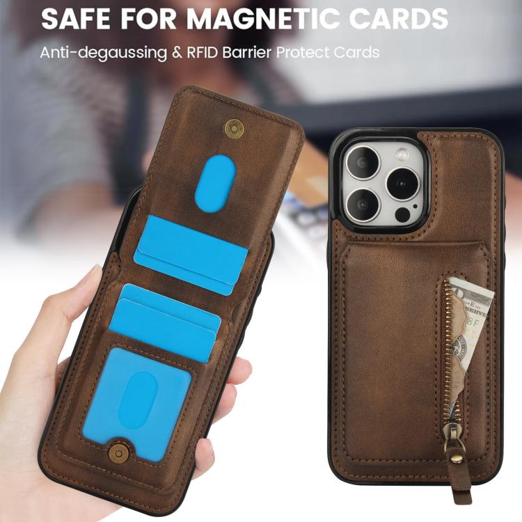For iPhone 14 Pro Max Zipper Wallet Split MagSafe Leather Back Phone Case(Brown) - iPhone 14 Pro Max Cases by buy2fix | Online Shopping UK | buy2fix