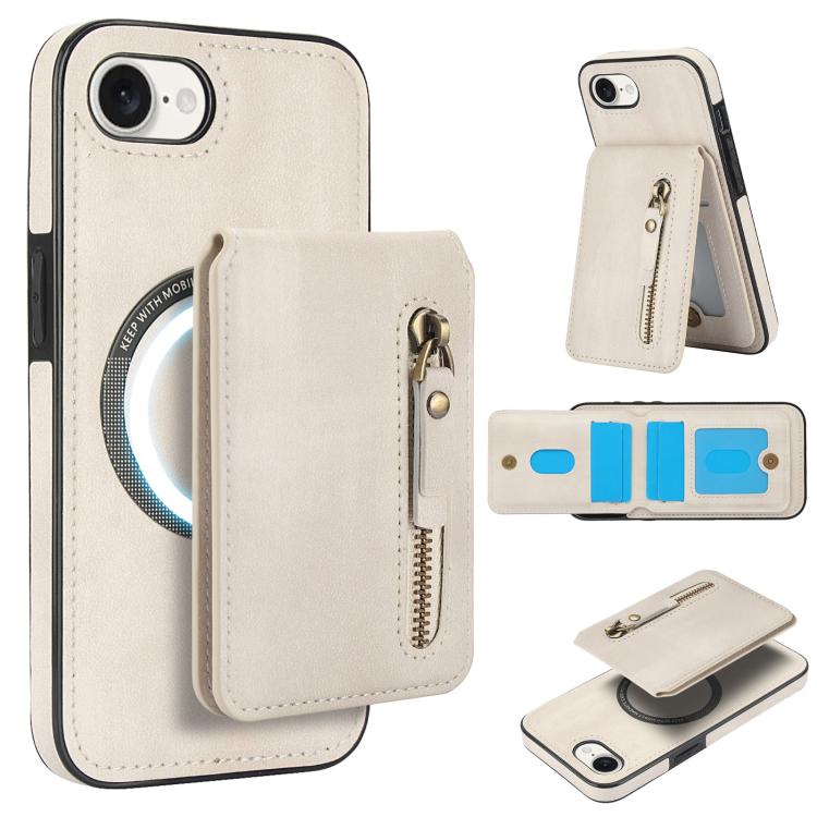 For iPhone 7 / 8 / SE 2022 Zipper Wallet Split MagSafe Leather Back Phone Case(White) - iPhone SE 2022 / 2020 / 8 / 7 Cases by buy2fix | Online Shopping UK | buy2fix