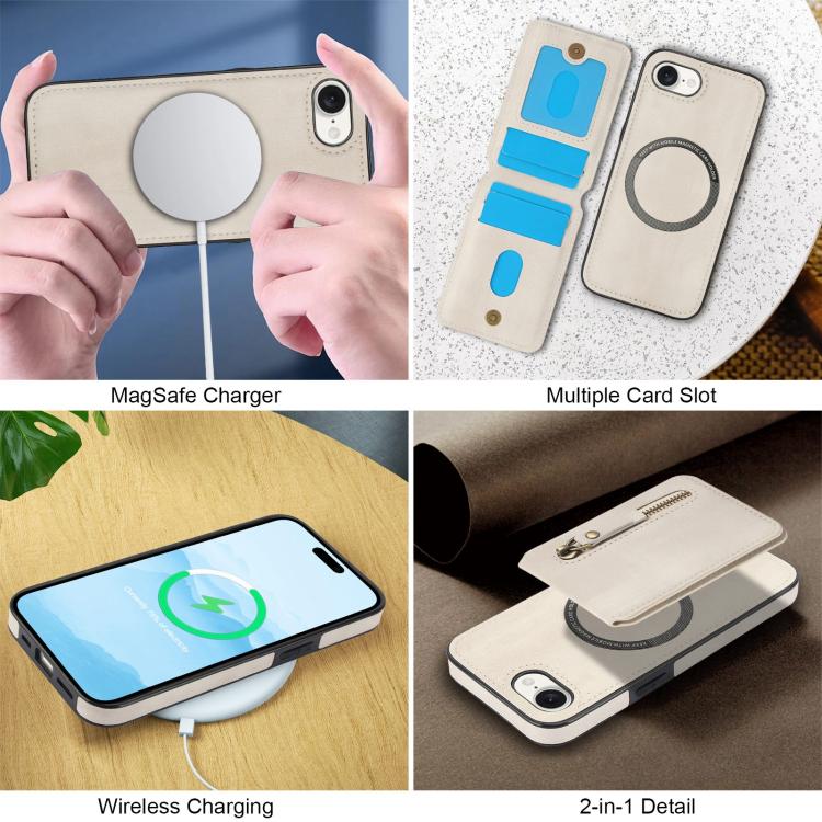 For iPhone 7 / 8 / SE 2022 Zipper Wallet Split MagSafe Leather Back Phone Case(White) - iPhone SE 2022 / 2020 / 8 / 7 Cases by buy2fix | Online Shopping UK | buy2fix